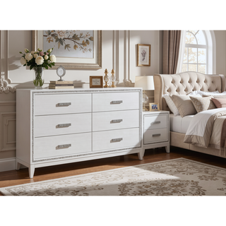 Sunvega White Finish Transitional Glam Nightstand with Spacious 2-Drawer Storage