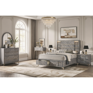 Sunvega Gray Bookmatched Ash Veneers Nightstand with 2 Storage Drawers