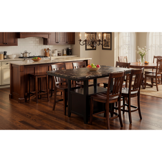 Sunvega Contemporary Brown Faux Marble Rectangular Dining Table with Storage Shelves