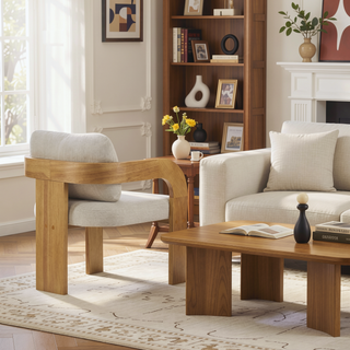 Sunvega Dining Chairs with Pillow Back, Natural Rubber Wood Frame and Beige Fabric, 2-Pack