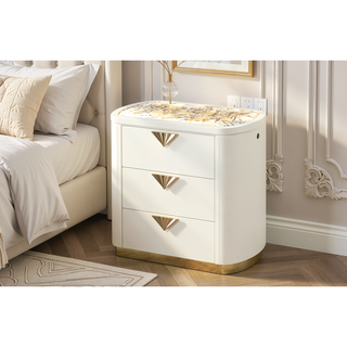 Sunvega Modern Nightstand with Gold Accents and Illuminated Top Panel