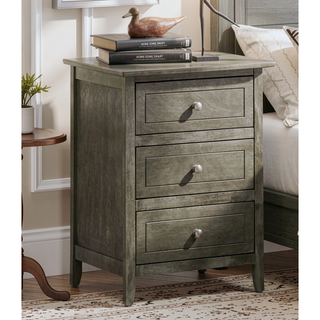Sunvega Transitional Oak Nightstand With Three Drawers For Bedroom