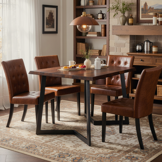 Sunvega Dark Brown Mango Wood Dining Table with Charcoal Metal Legs for 6