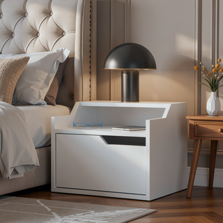 Sunvega Dark Brown Floating Nightstand with Versatile Dual-Shelf Display Design
