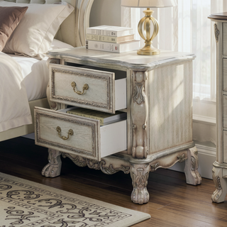 Sunvega Traditional Luxury Nightstand with 2 Drawers in Cherry Oak Finish