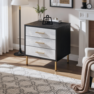 Sunvega Modern Nightstand with Patterned Drawer Fronts and Three Spacious Storage Drawers