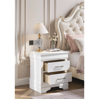 Sunvega Modern White Wood Nightstand with Two Drawers and Contrast Leg