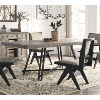 Sunvega Black Contemporary Metal Trestle Base Dining Table Rectangle 1pc