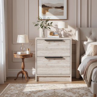 Sunvega Modern Light Gray Nightstand with Two Smooth Drawers for Bedroom