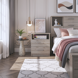 Sunvega Light Grey Nightstand with Two Drawers and One Open Shelf