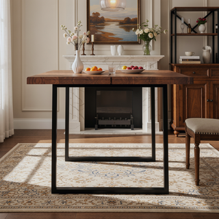 Sunvega Handcrafted Dark Walnut Acacia Wood Dining Table with Metal Legs