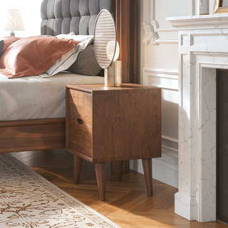 Sunvega Mid-Century Modern Walnut Brown Night Stand with 2 Drawers for Bedroom