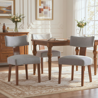 Sunvega Set of 2 Linen Fabric Modern Armless Dining Chairs With Curved Backrest