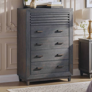 Sunvega Solid Hardwood Slat Design Chest with Mortise and Tenon Joinery in Charcoal Brown