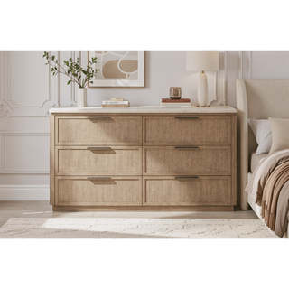 Sunvega Modern Transitional Dresser with Rope Drawer Fronts and Stone Top