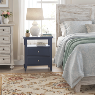 Sunvega Weston Midnight Blue 2-Drawer Nightstand with Nickel Knobs and Open Shelf