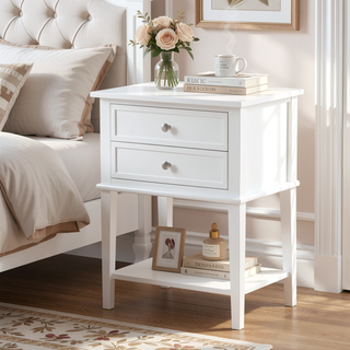 Sunvega Elegant Contemporary Nightstand with Open Shelf for Compact Storage