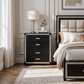 Sunvega White Nightstand with Integrated Speaker Cooler Insert and Glitter Detailing