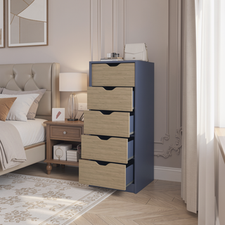 Sunvega Bennett Dresser with One Drawer and Five Shelves in Alby Blue and Natural Oak