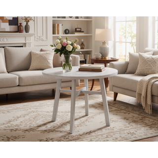 Sunvega Contemporary Round Dining Table with Light Weathered Finish and Sturdy Legs