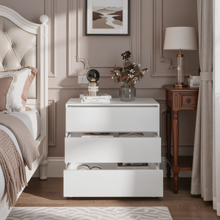 Sunvega White 3-Drawer Dresser with Metal Rails for Effortless Quiet Movement