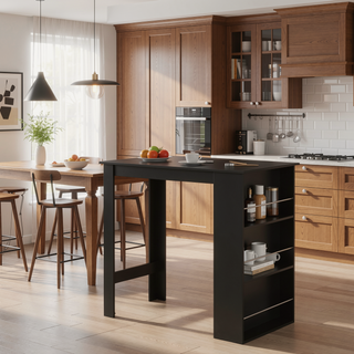 Sunvega Modern Bar Table with 3 Storage Shelves for Kitchen Dining Room Living Room