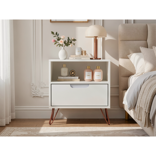 Sunvega Mid-Century Modern Pink Nightstand with Drawer and Open Shelf