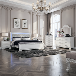 Sunvega White Nightstand with Integrated Speaker Cooler Insert and Glitter Detailing