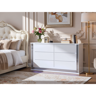 Sunvega Modern White LED Nightstand With Sleek High Gloss Finish