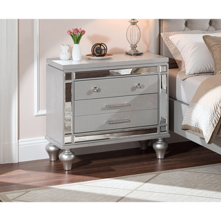 Sunvega Modern Grey Wooden Nightstand with 2 Drawers and Unique Handles