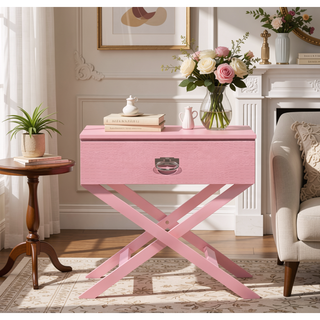 Sunvega Croc Textured Pink Nightstand with Spacious Drawer for Modern Spaces