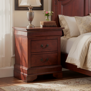 Sunvega Cherry Finish Nightstand with Two Drawers for Convenient Storage