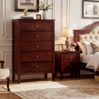 Sunvega Fully Assembled 6 Drawer Dresser with French Dovetail Wood Veneer Finish