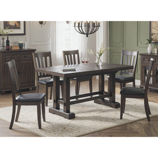 Sunvega Dark Brown Mango Wood Plank Effect Counter Table with Double Pedestal Base