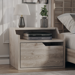 Sunvega Floating Nightstand with Spacious Drawer and Two-Tier Top for Bedroom Storage