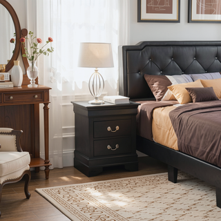 Sunvega Elegant Black Traditional Nightstand with Two Drawers for Bedroom