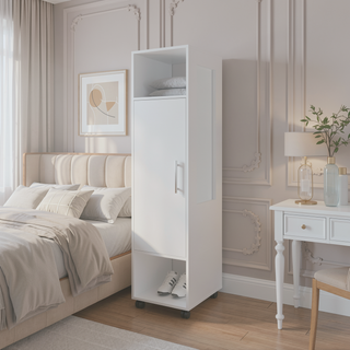 Sunvega Compact Melamine Wardrobe with Mirror Door and Open Storage