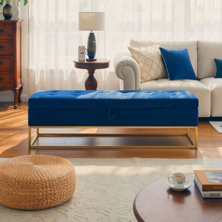 Sunvega 58.6" Contemporary Velvet Storage Bench with Button Tufted Top for Bedroom