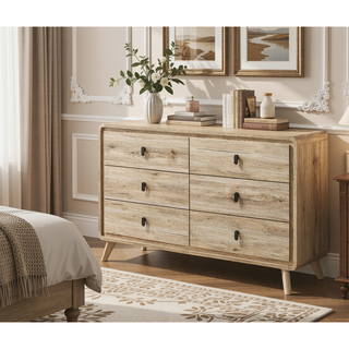 Sunvega Mid-century Style Nightstand with Two Drawers and Warm Wood-inspired Finish