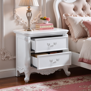 Sunvega Traditional Luxury Nightstand with 2 Drawers in Cherry Oak Finish