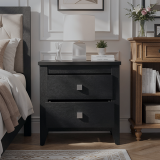 Sunvega Modern Nightstand with Two Drawers and Four Legs in Black Wengue Finish