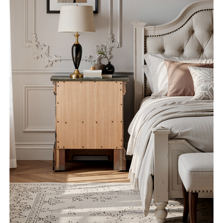 Sunvega Elegant Gray Traditional Nightstand with Two Drawers for Bedroom Organization