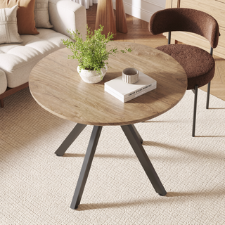 Sunvega 47.2 Inch Solid Wood Round Dining Table with X-Shaped Pedestal Base for 4-6 People