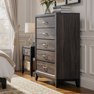 Sunvega Contemporary Gray Chest with Wooden Legs and Nickel Bar Pulls