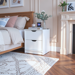Sunvega White 2-Drawer Nightstand with Large Storage for Bedroom Organization