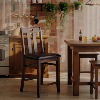 Sunvega Brown Acacia Veneer Counter Height Dining Table Set with 4 Upholstered Chairs