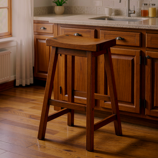 Sunvega Oak Brown Wooden 29" Counter Height Stool with Saddle Seat