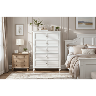 Sunvega Antique White Finish Coastal Transitional Style Chest with Ball Bearing Glides