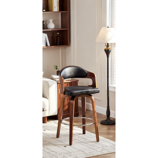 Sunvega Medieval Retro Golden 27-Inch Swivel Barstool with Black Leather Seat