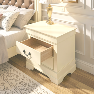 Sunvega Classic Beige Nightstand With Two Drawers for Bedroom Storage